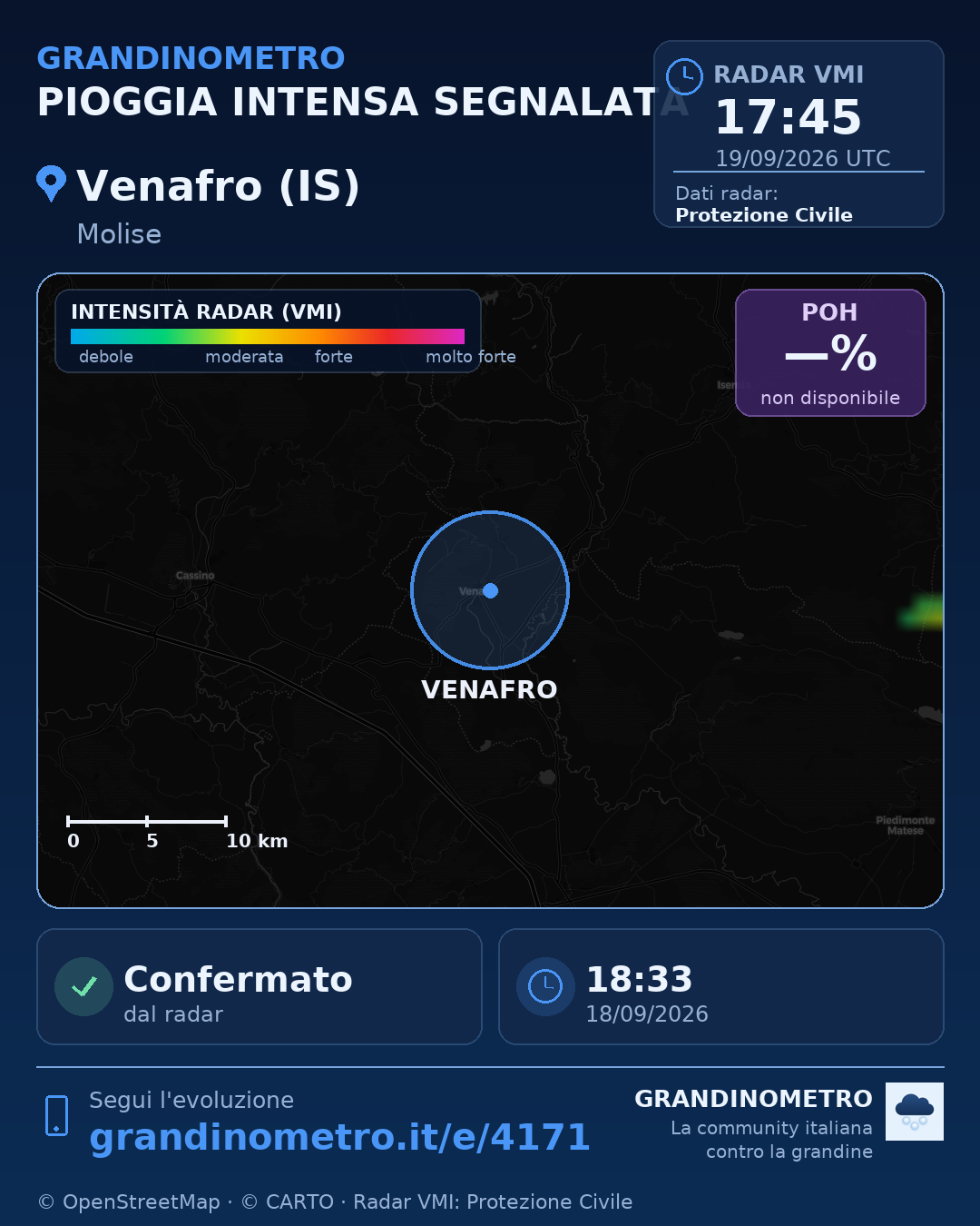 Mappa dell'evento: pioggia intensa a Venafro (IS)