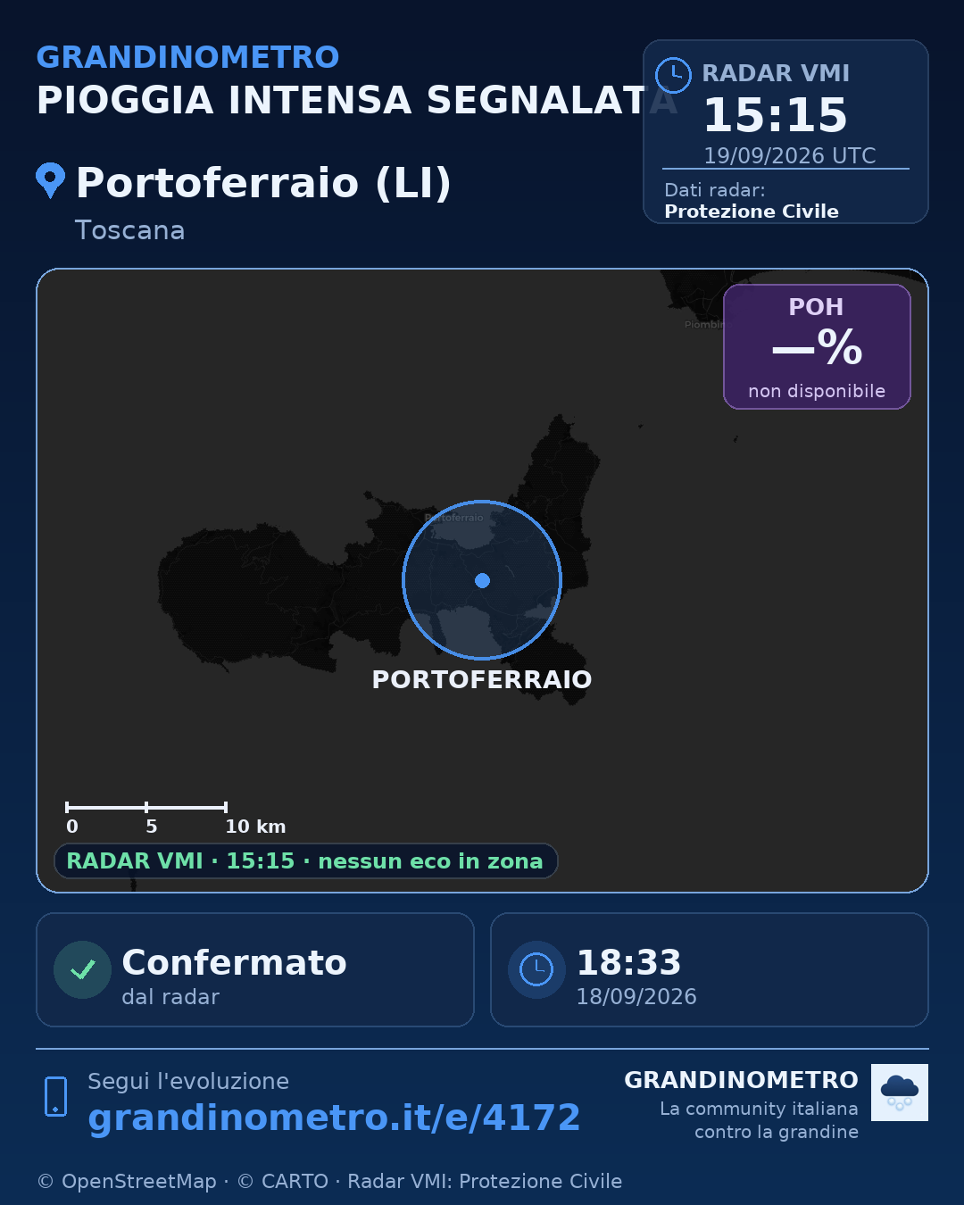Mappa dell'evento: pioggia intensa a Portoferraio (LI)