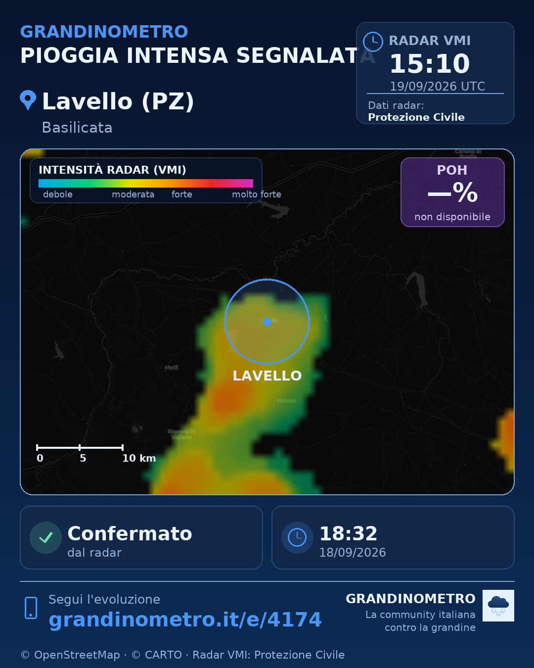 Mappa dell'evento: pioggia intensa a Lavello (PZ)