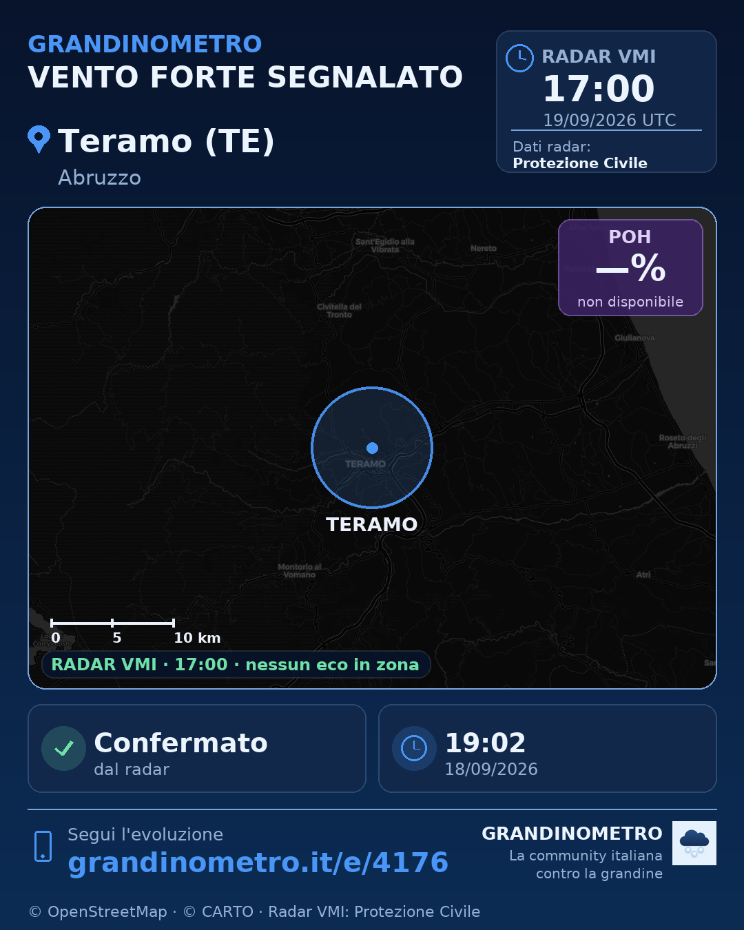 Mappa dell'evento: vento forte a Teramo (TE)