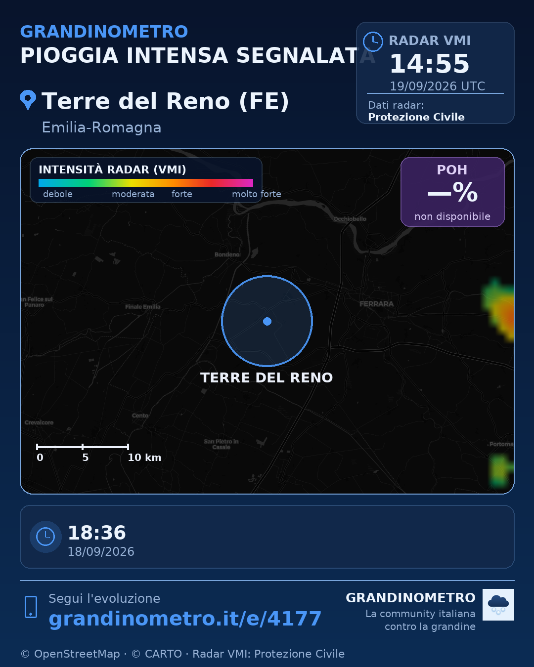 Mappa dell'evento: pioggia intensa a Terre del Reno (FE)
