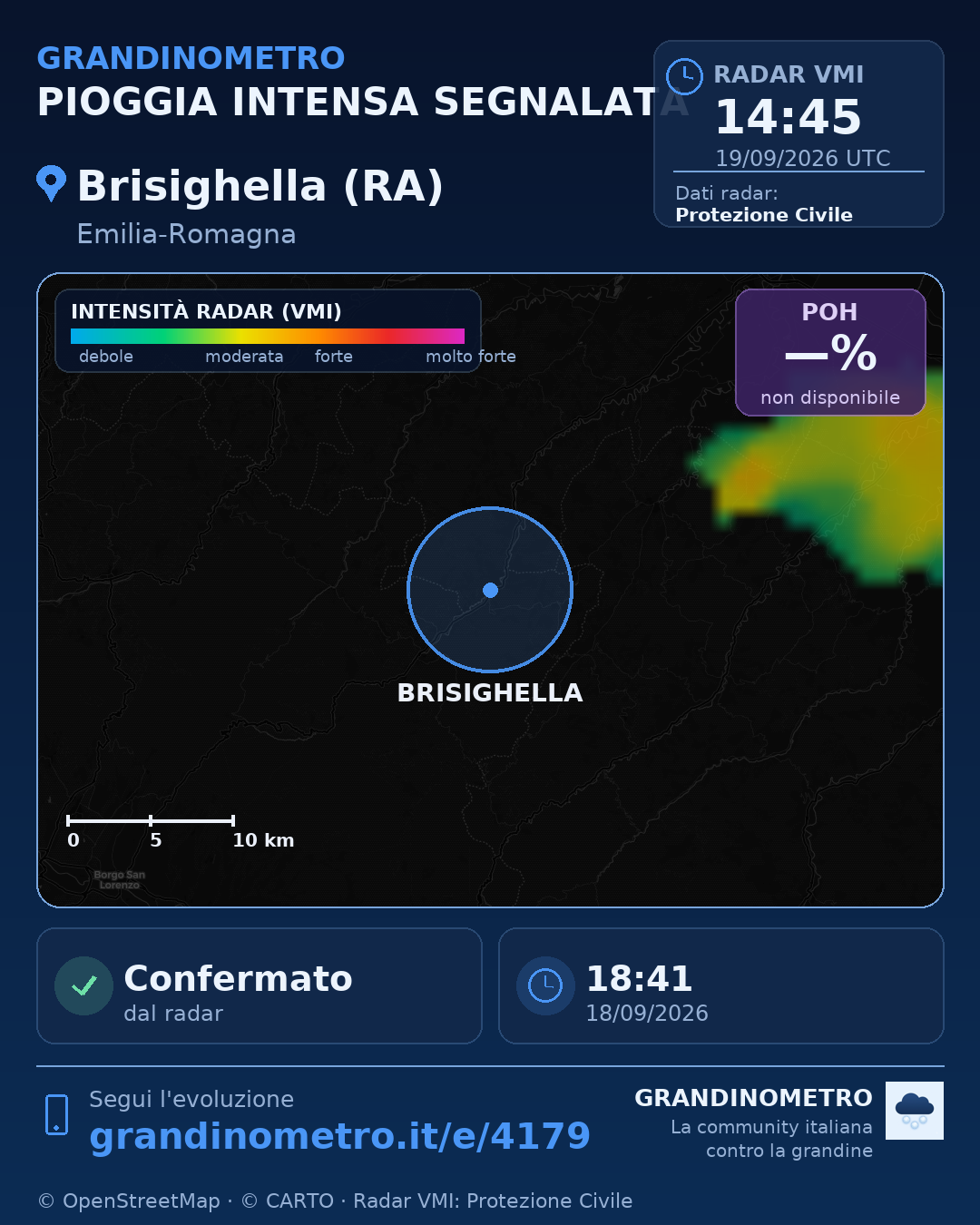 Mappa dell'evento: pioggia intensa a Brisighella (RA)