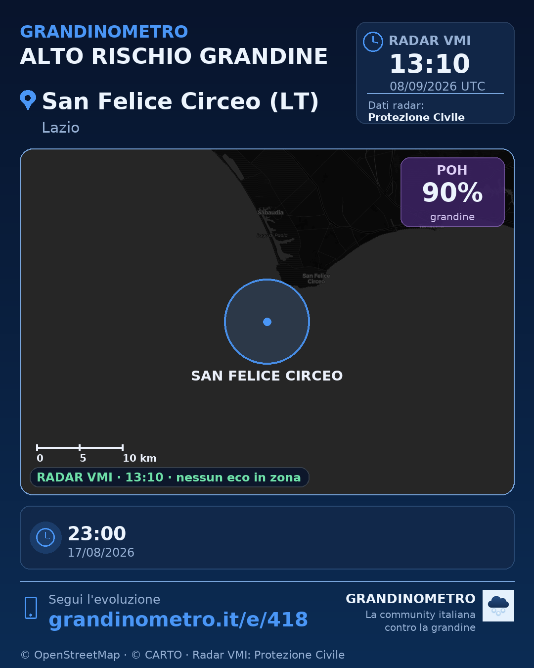 Mappa dell'evento: grandine a San Felice Circeo (LT)
