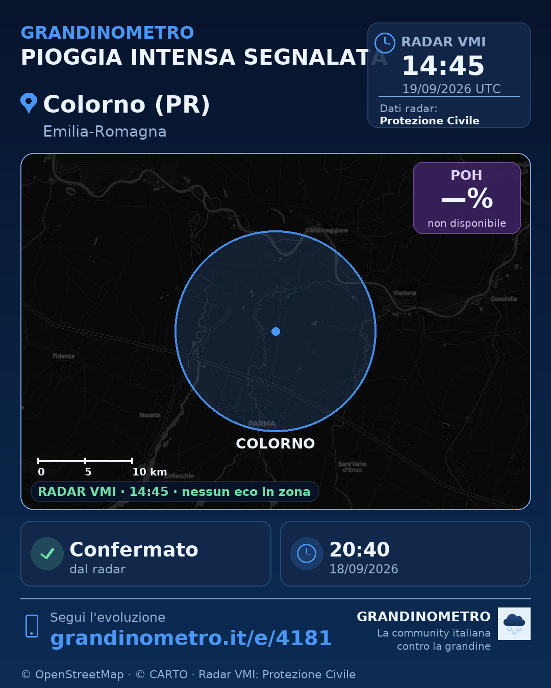 Mappa dell'evento: pioggia intensa a Colorno (PR)