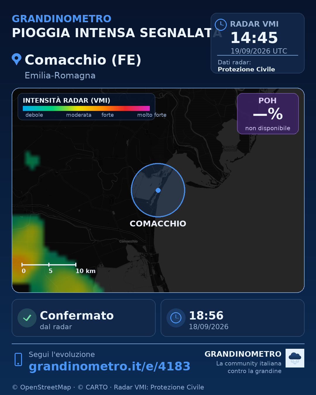 Mappa dell'evento: pioggia intensa a Comacchio (FE)