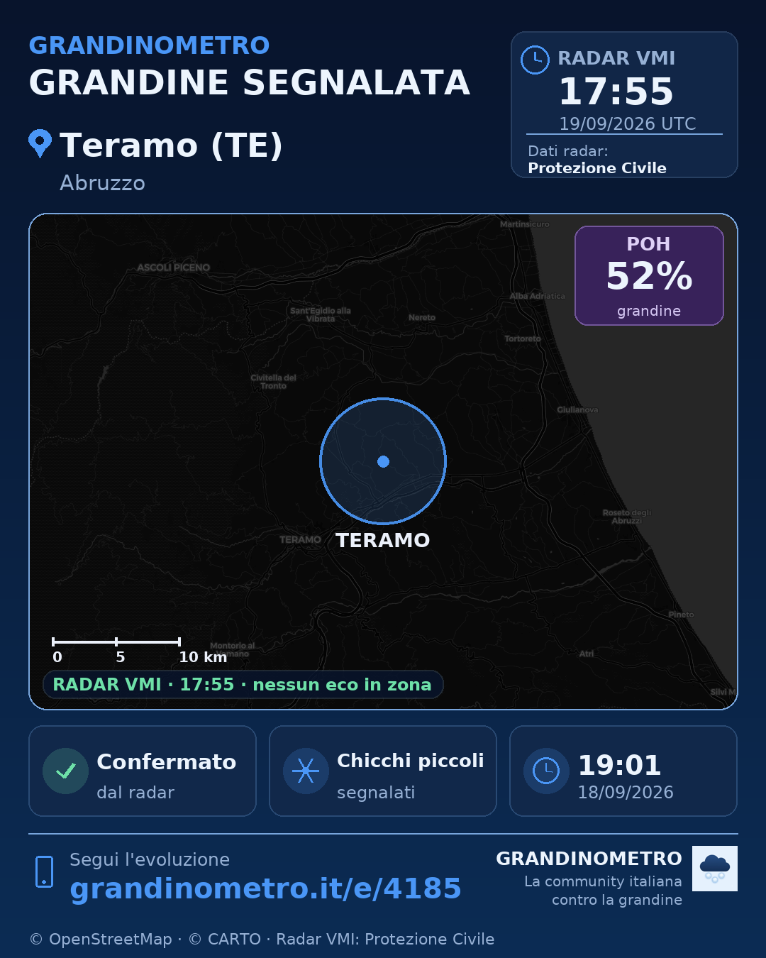 Mappa dell'evento: grandine a Teramo (TE)