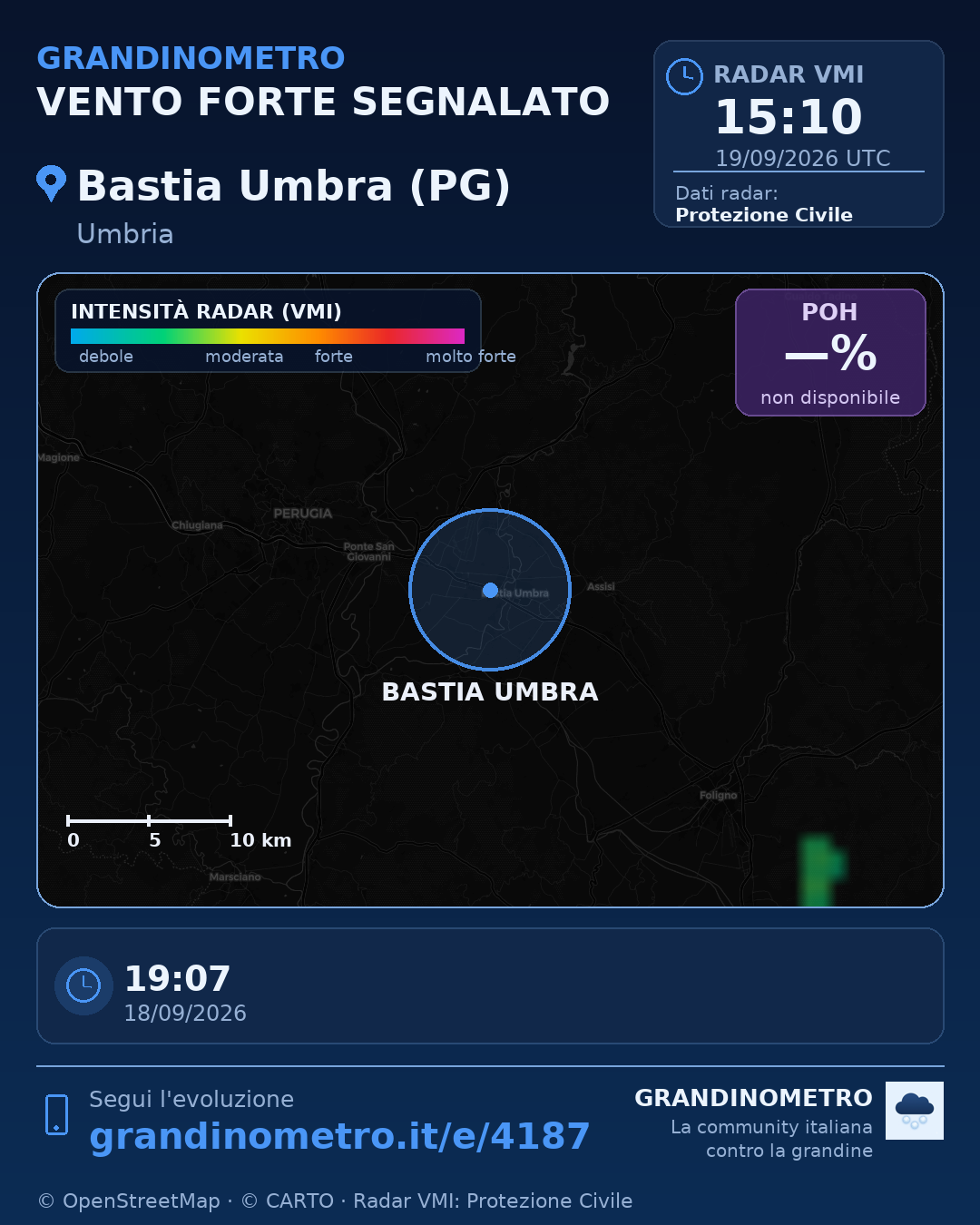 Mappa dell'evento: vento forte a Bastia Umbra (PG)