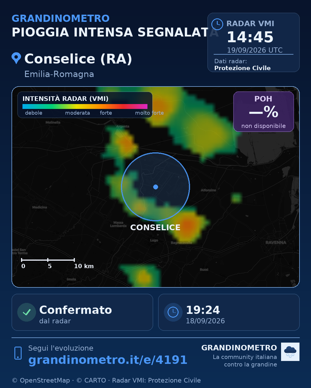 Mappa dell'evento: pioggia intensa a Conselice (RA)