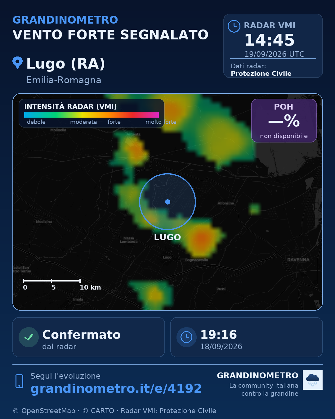 Mappa dell'evento: vento forte a Lugo (RA)