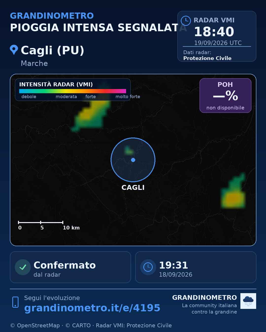 Mappa dell'evento: pioggia intensa a Cagli (PU)