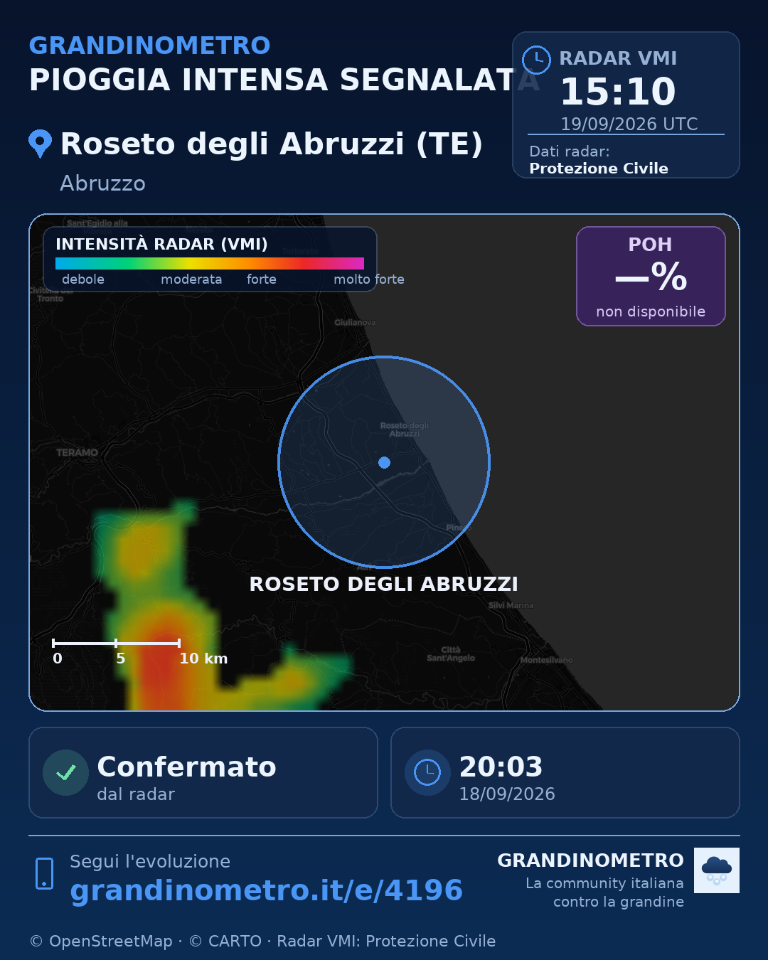 Mappa dell'evento: pioggia intensa a Roseto degli Abruzzi (TE)