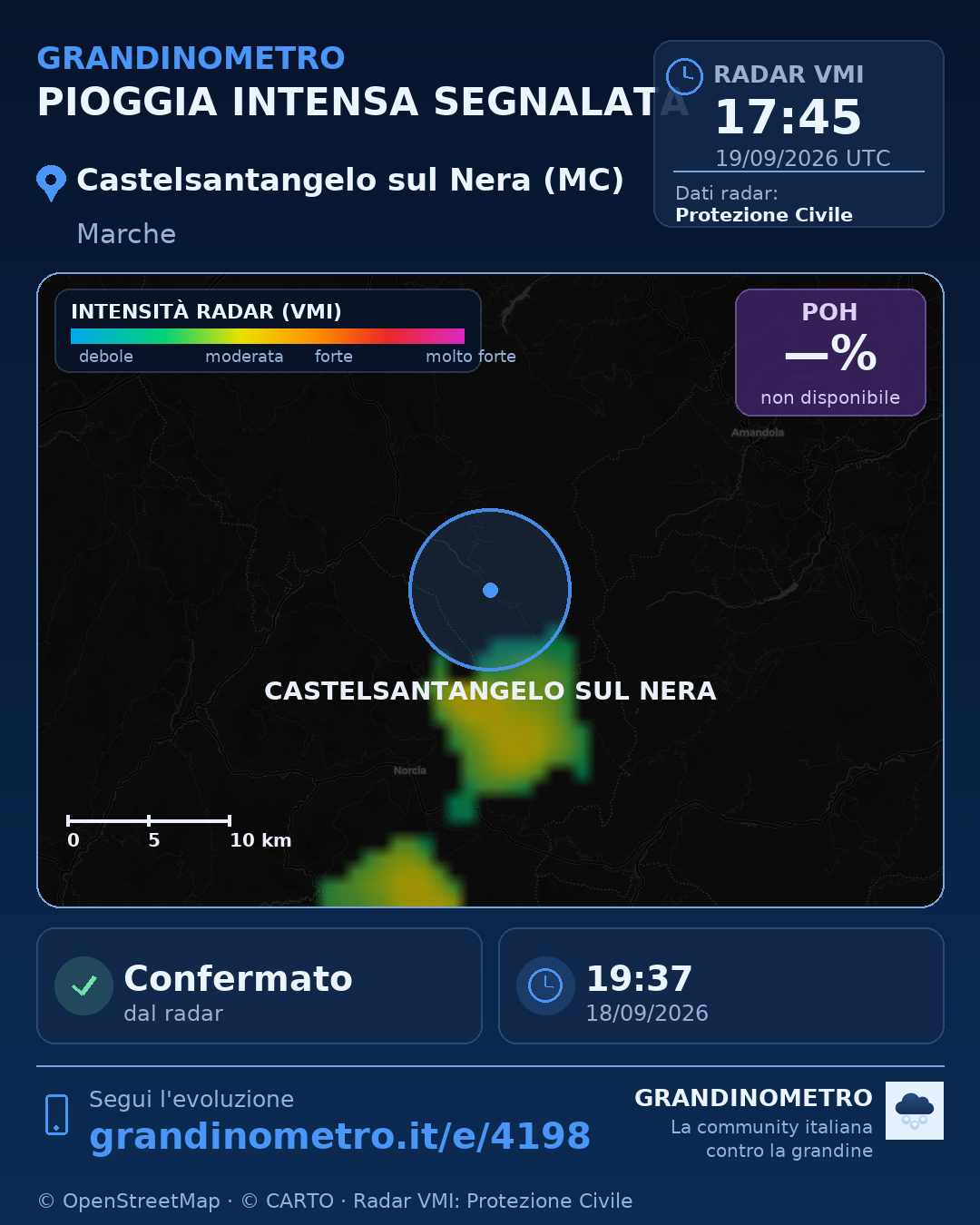 Mappa dell'evento: pioggia intensa a Castelsantangelo sul Nera (MC)