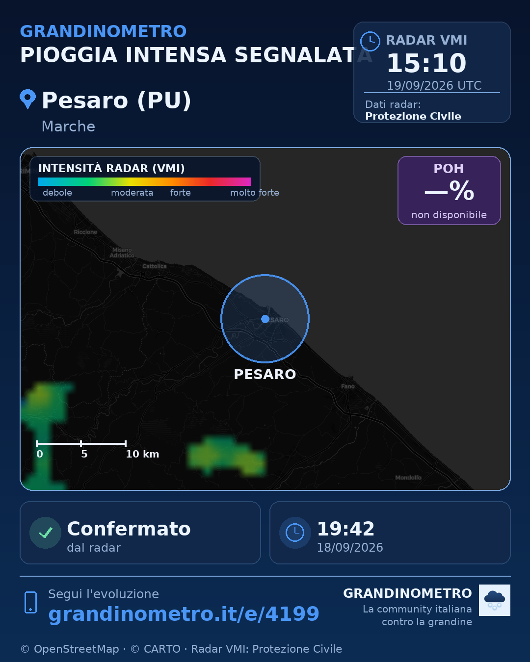 Mappa dell'evento: pioggia intensa a Pesaro (PU)