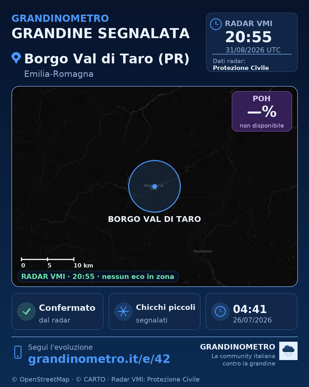 Mappa dell'evento: grandine a Borgo Val di Taro (PR)