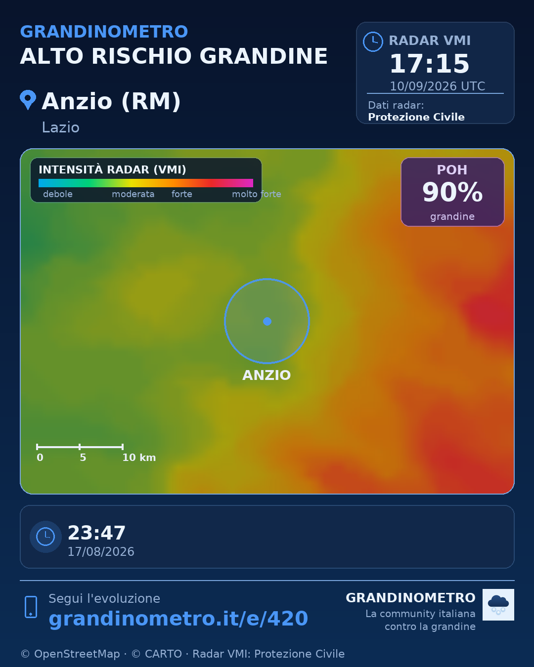 Mappa dell'evento: grandine ad Anzio (RM)