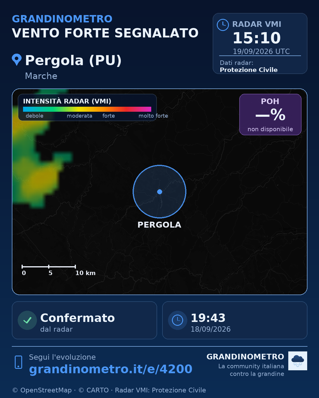 Mappa dell'evento: vento forte a Pergola (PU)