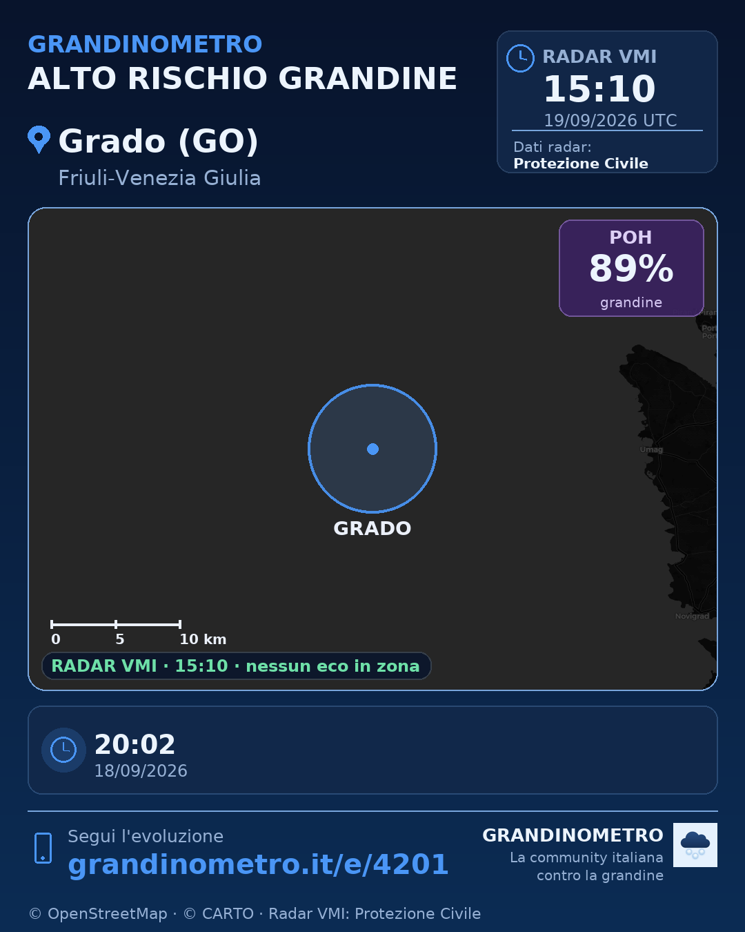Mappa dell'evento: grandine a Grado (GO)