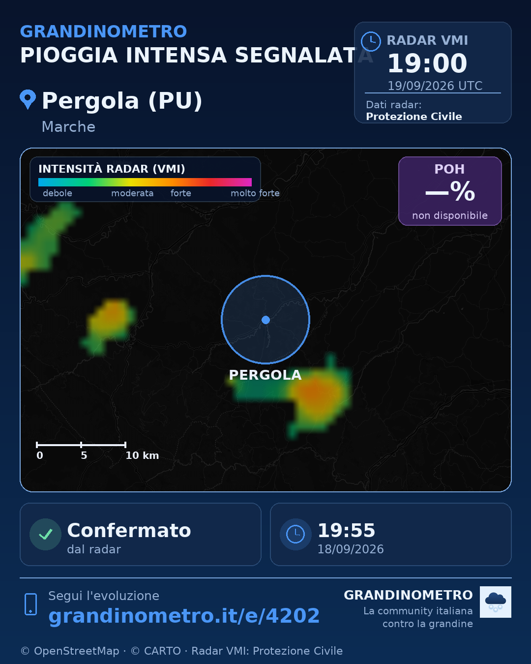 Mappa dell'evento: pioggia intensa a Pergola (PU)