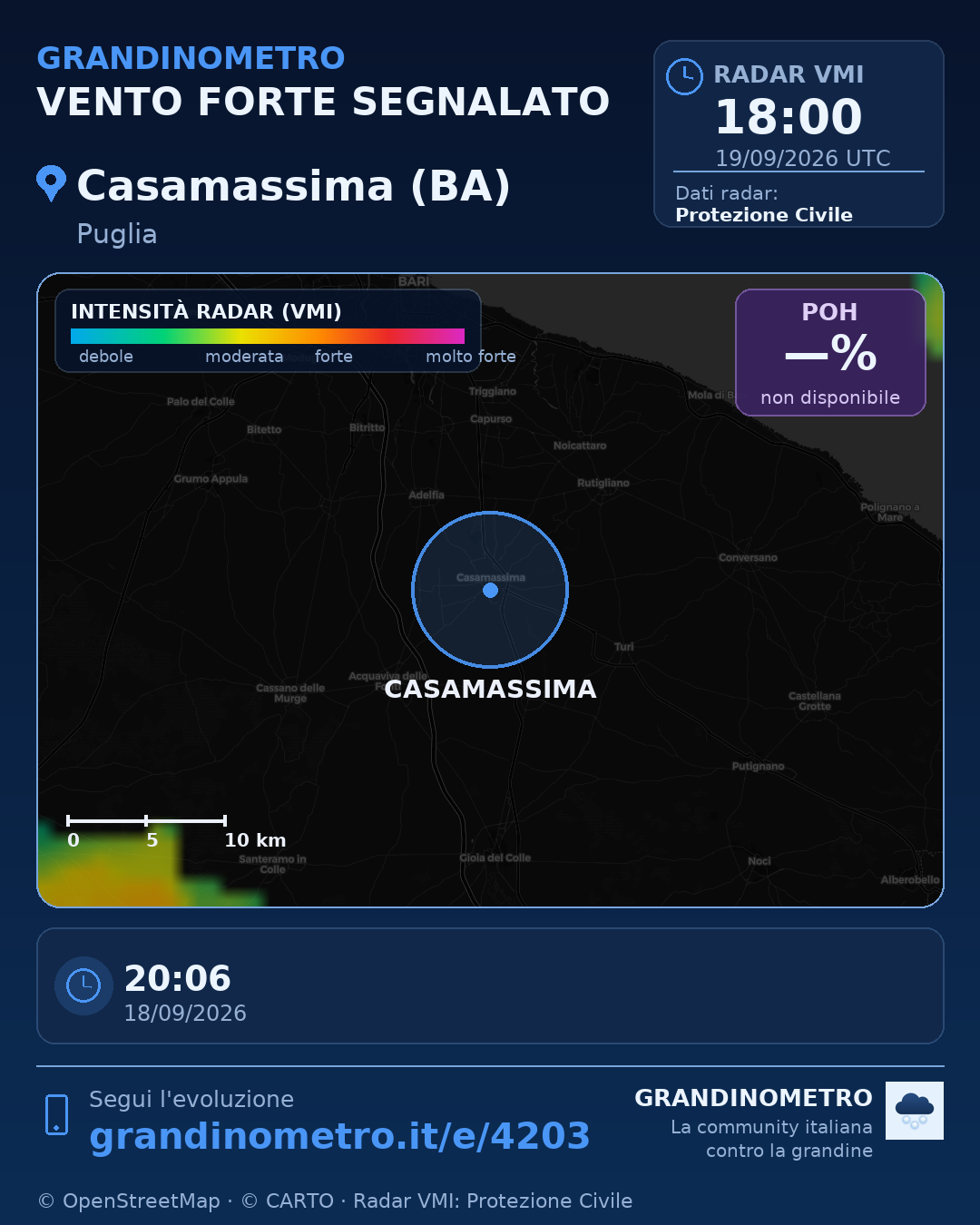 Mappa dell'evento: vento forte a Casamassima (BA)