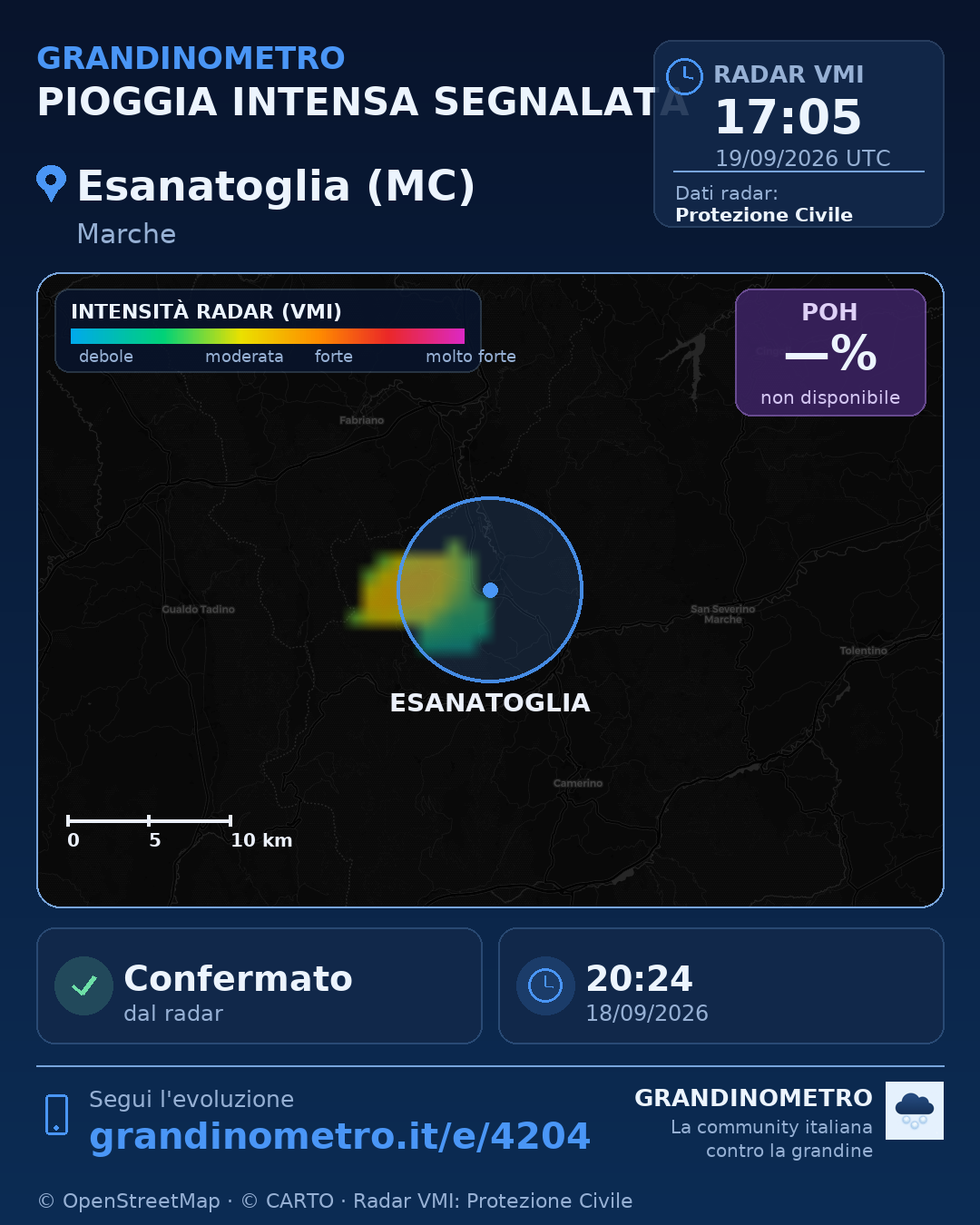 Mappa dell'evento: pioggia intensa a Esanatoglia (MC)