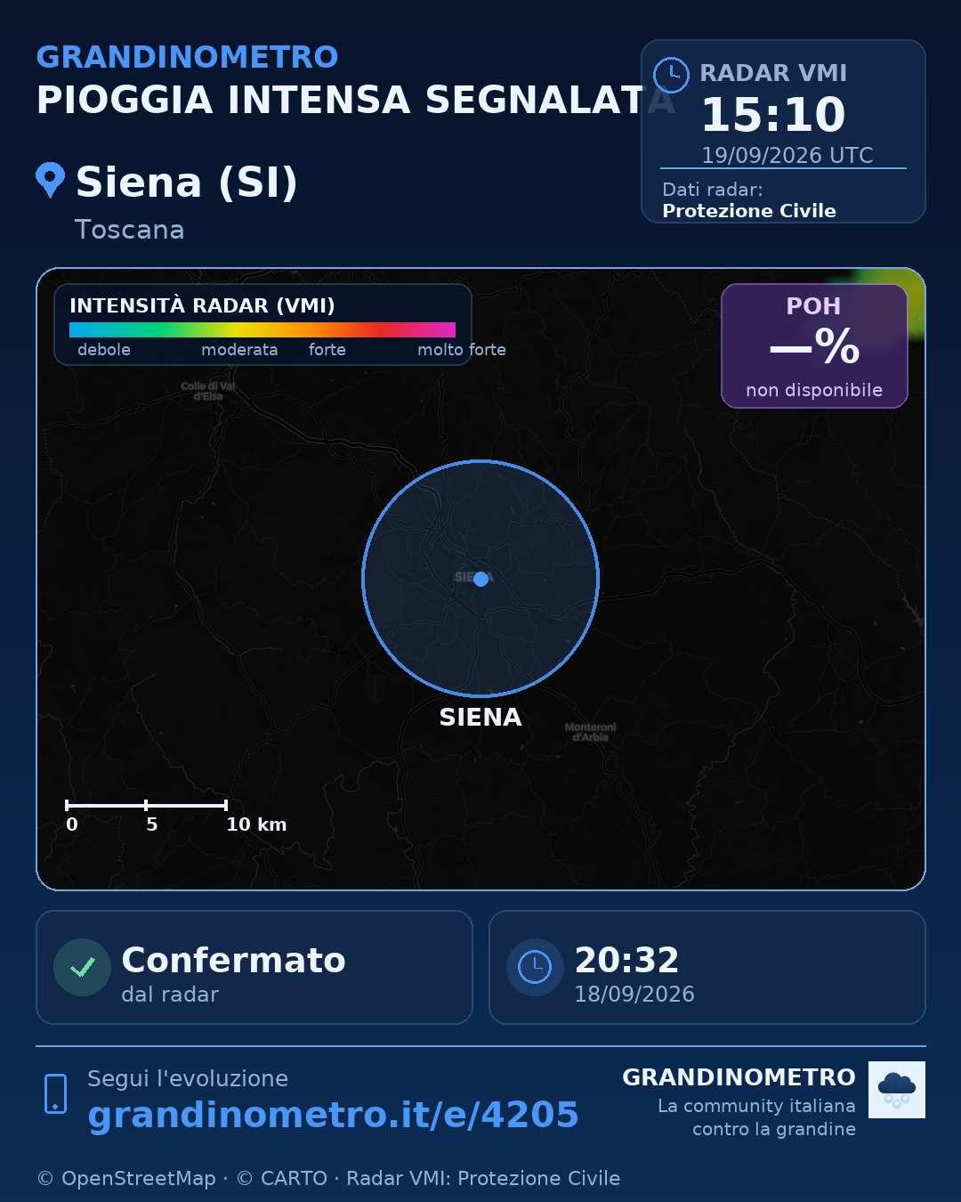 Mappa dell'evento: pioggia intensa a Siena (SI)