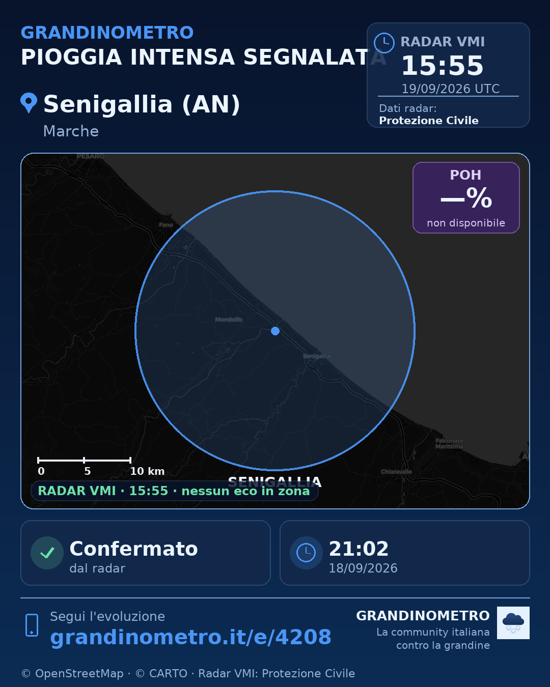 Mappa dell'evento: pioggia intensa a Senigallia (AN)
