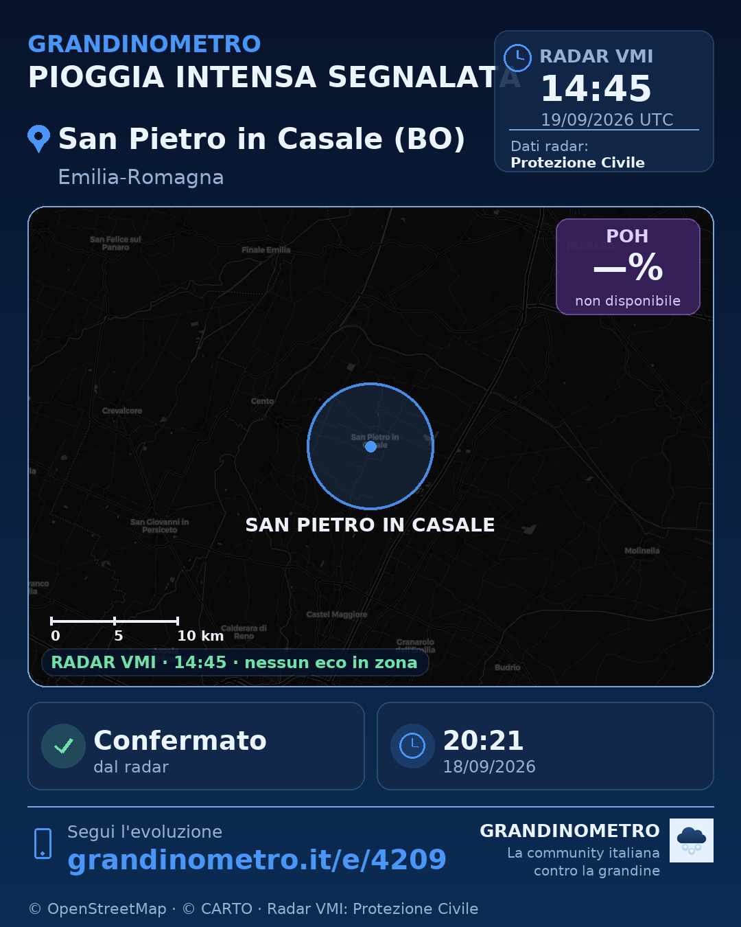 Mappa dell'evento: pioggia intensa a San Pietro in Casale (BO)