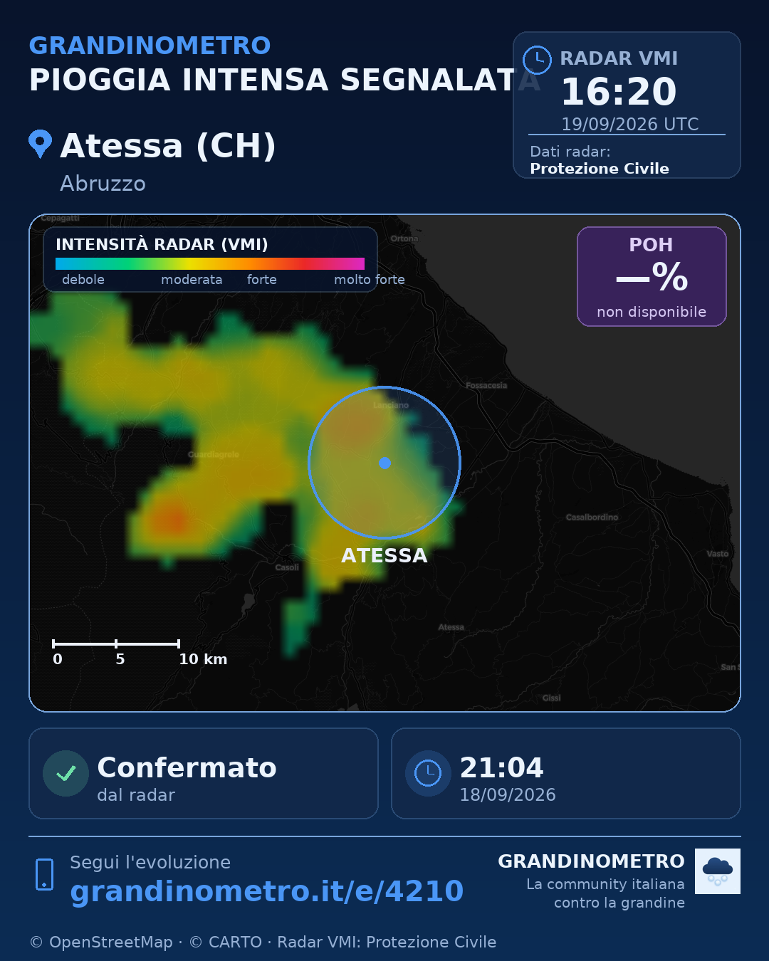 Mappa dell'evento: pioggia intensa ad Atessa (CH)