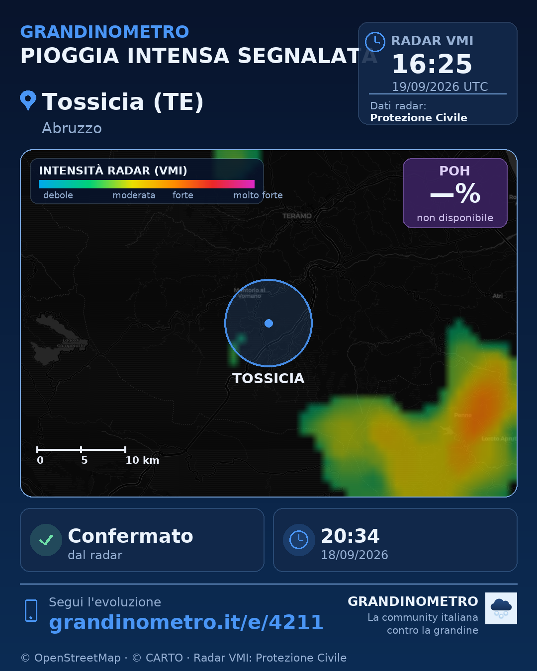 Mappa dell'evento: pioggia intensa a Tossicia (TE)