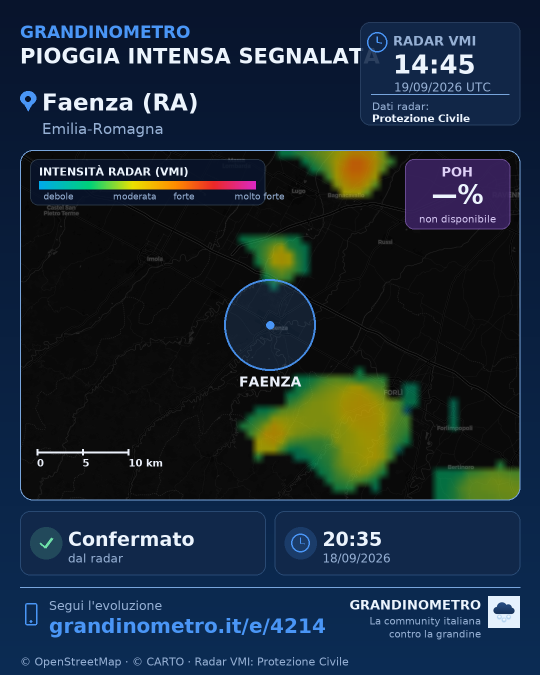 Mappa dell'evento: pioggia intensa a Faenza (RA)