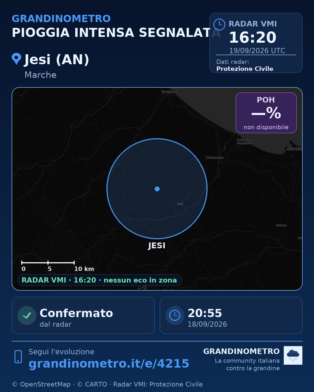Mappa dell'evento: pioggia intensa a Jesi (AN)