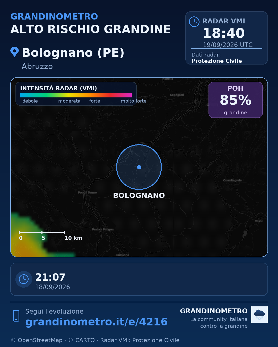 Mappa dell'evento: grandine a Bolognano (PE)