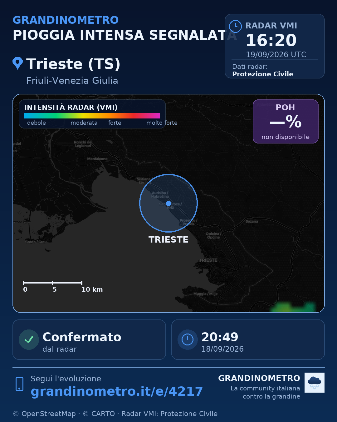 Mappa dell'evento: pioggia intensa a Trieste (TS)