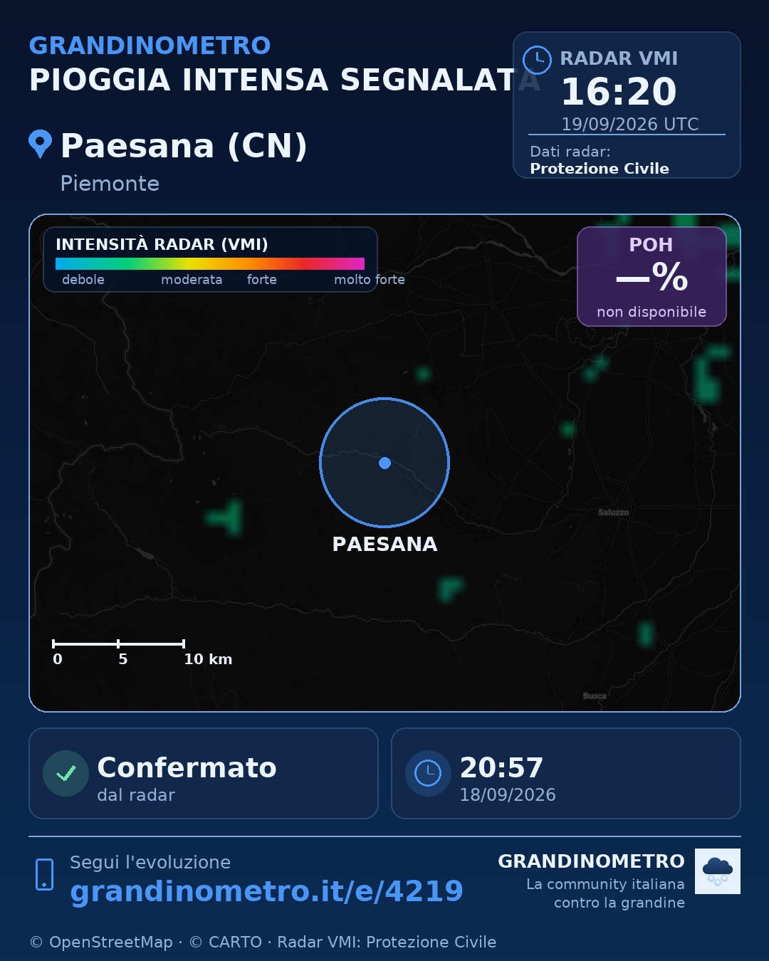 Mappa dell'evento: pioggia intensa a Paesana (CN)