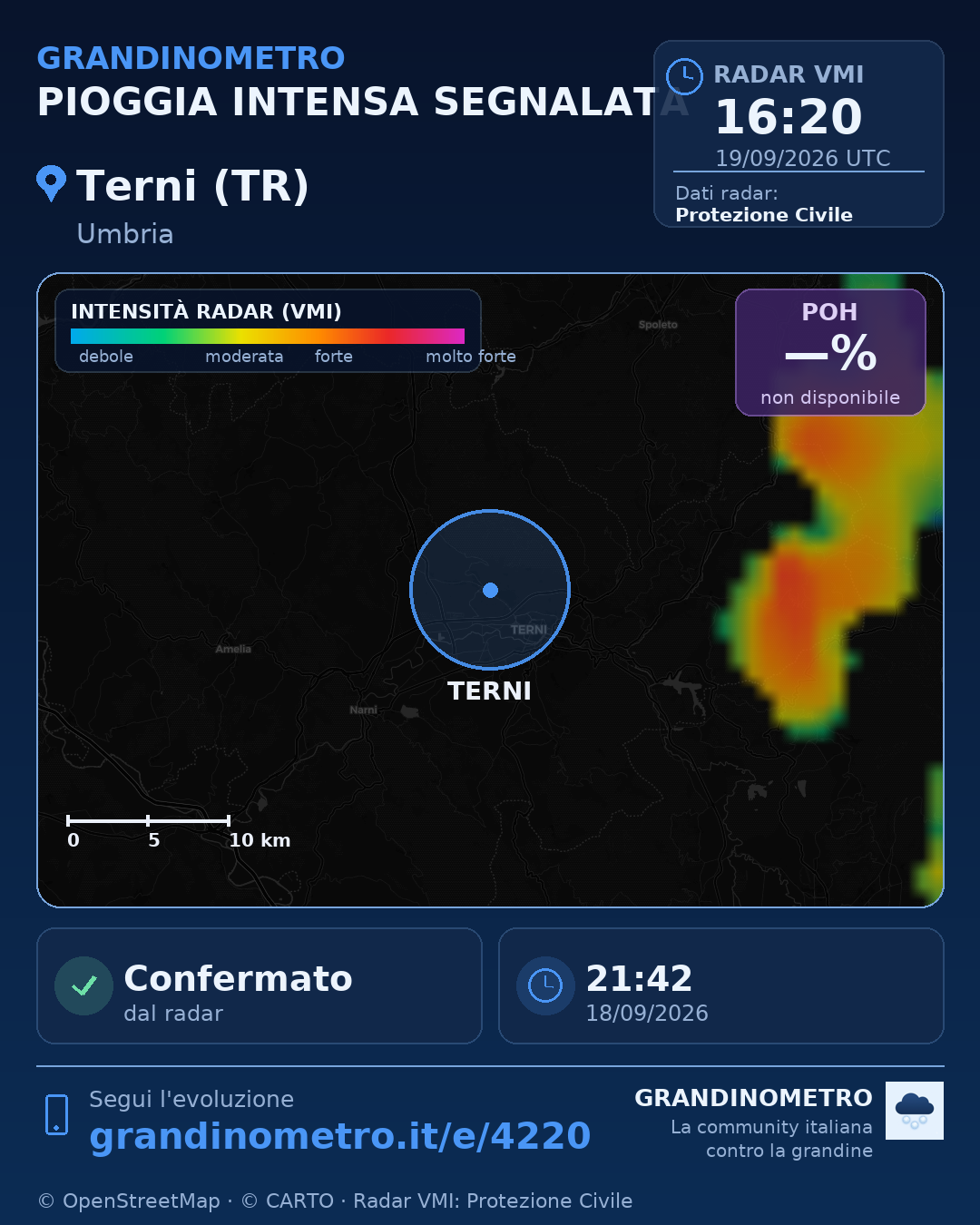 Mappa dell'evento: pioggia intensa a Terni (TR)