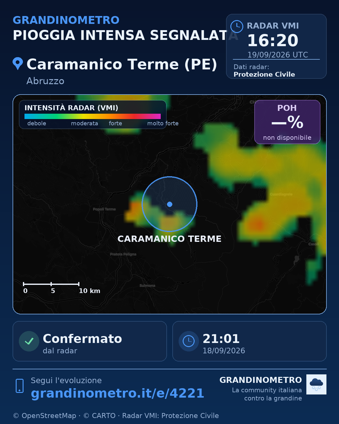 Mappa dell'evento: pioggia intensa a Caramanico Terme (PE)