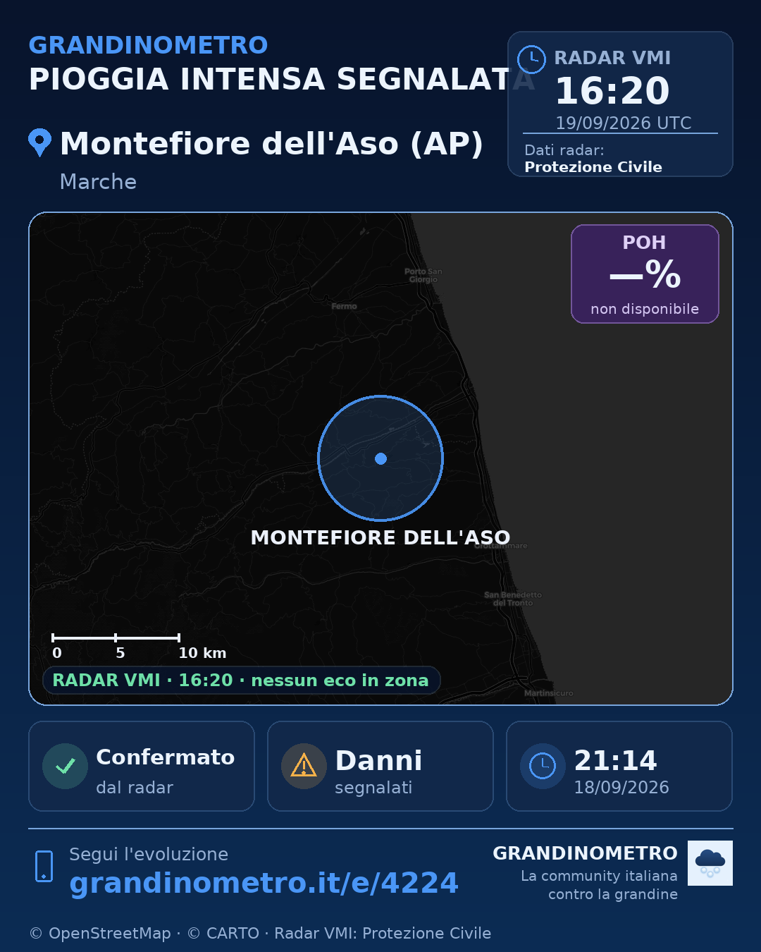 Mappa dell'evento: pioggia intensa a Montefiore dell'Aso (AP)
