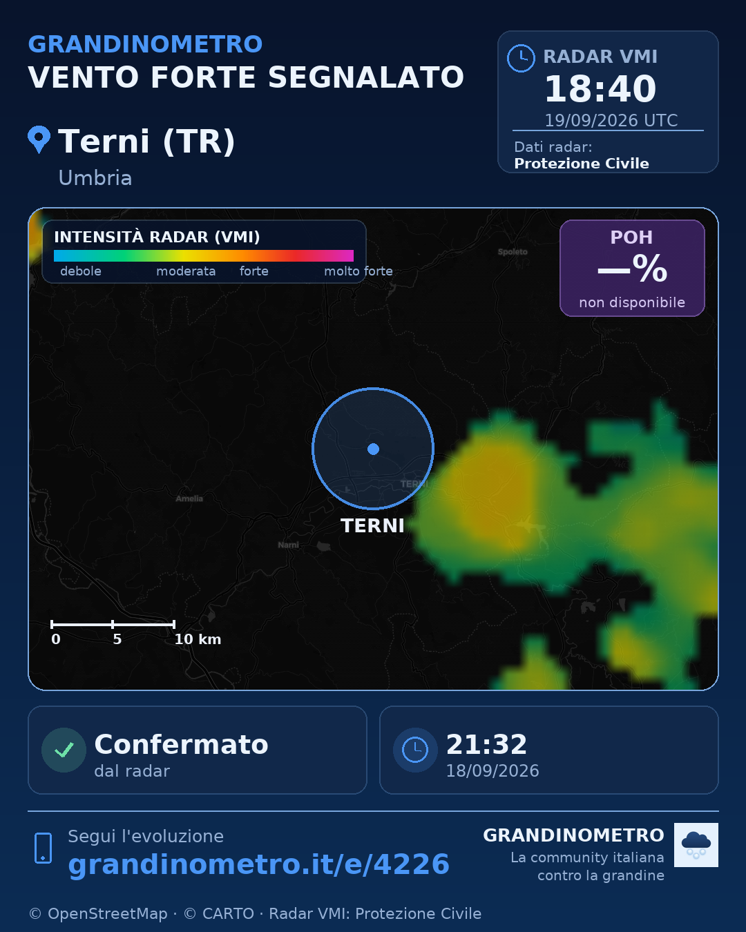 Mappa dell'evento: vento forte a Terni (TR)