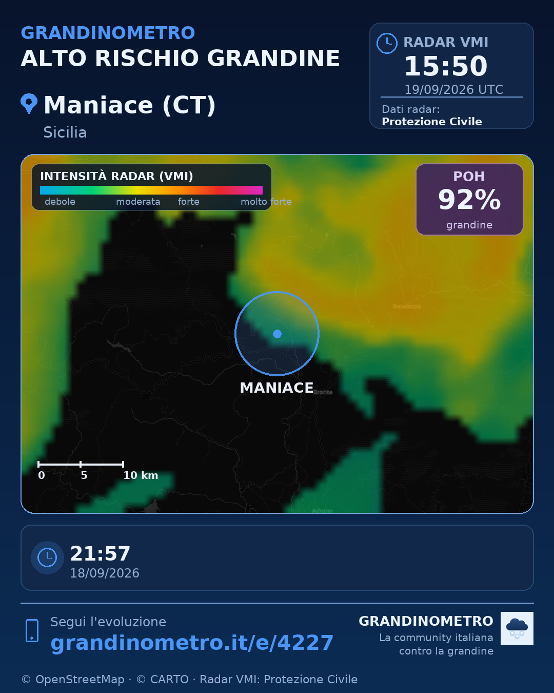 Mappa dell'evento: grandine a Maniace (CT)
