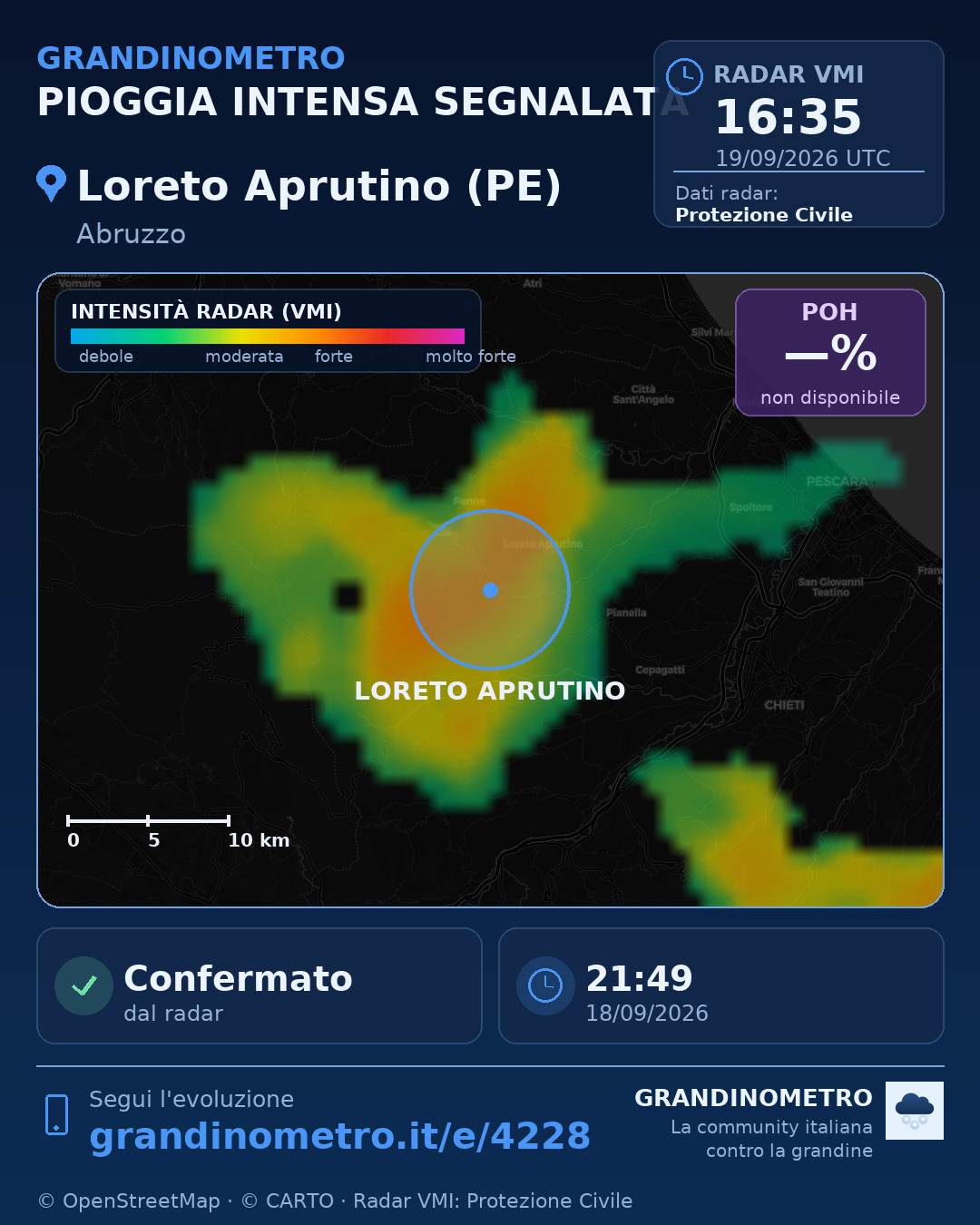 Mappa dell'evento: pioggia intensa a Loreto Aprutino (PE)