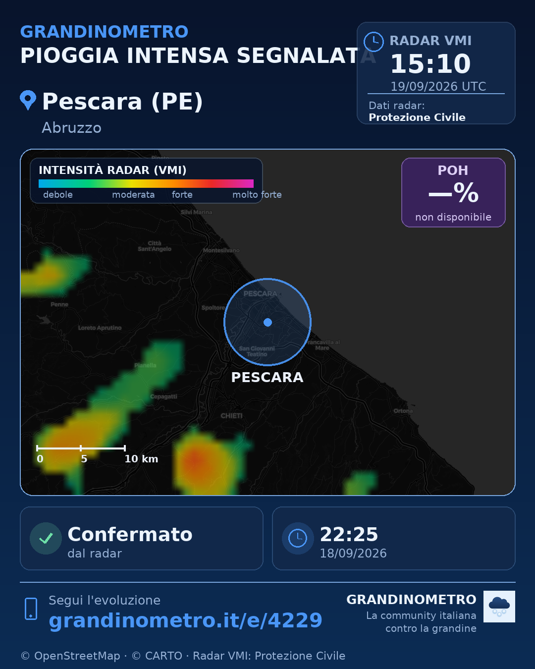 Mappa dell'evento: pioggia intensa a Pescara (PE)