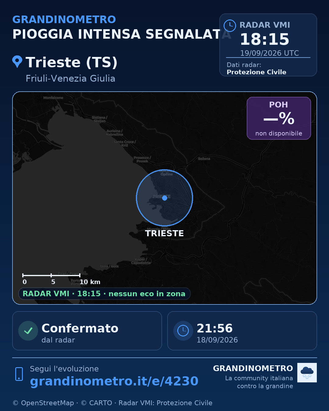 Mappa dell'evento: pioggia intensa a Trieste (TS)