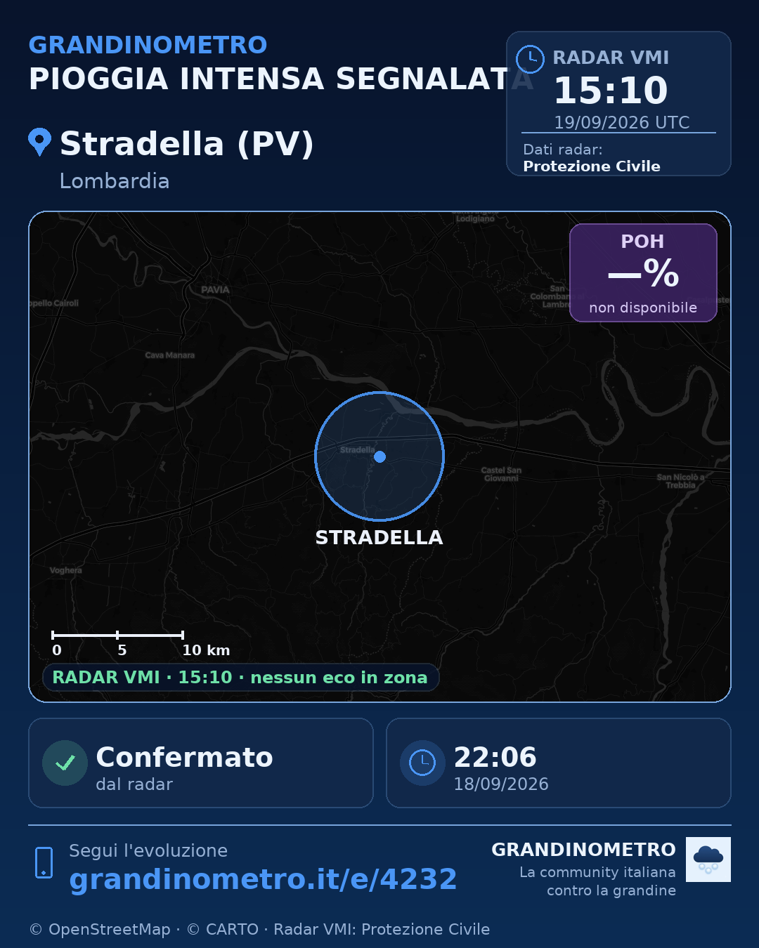 Mappa dell'evento: pioggia intensa a Stradella (PV)