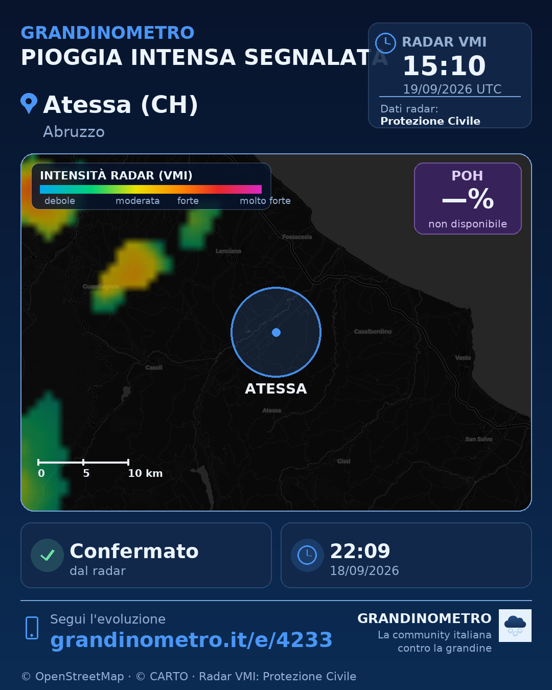 Mappa dell'evento: pioggia intensa ad Atessa (CH)
