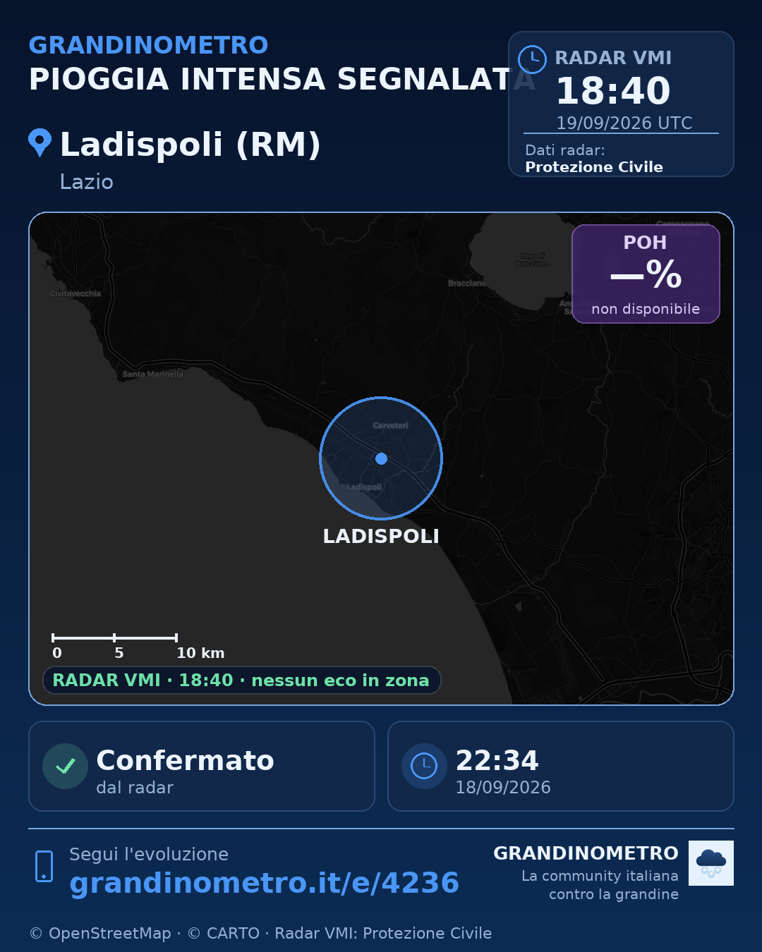 Mappa dell'evento: pioggia intensa a Ladispoli (RM)