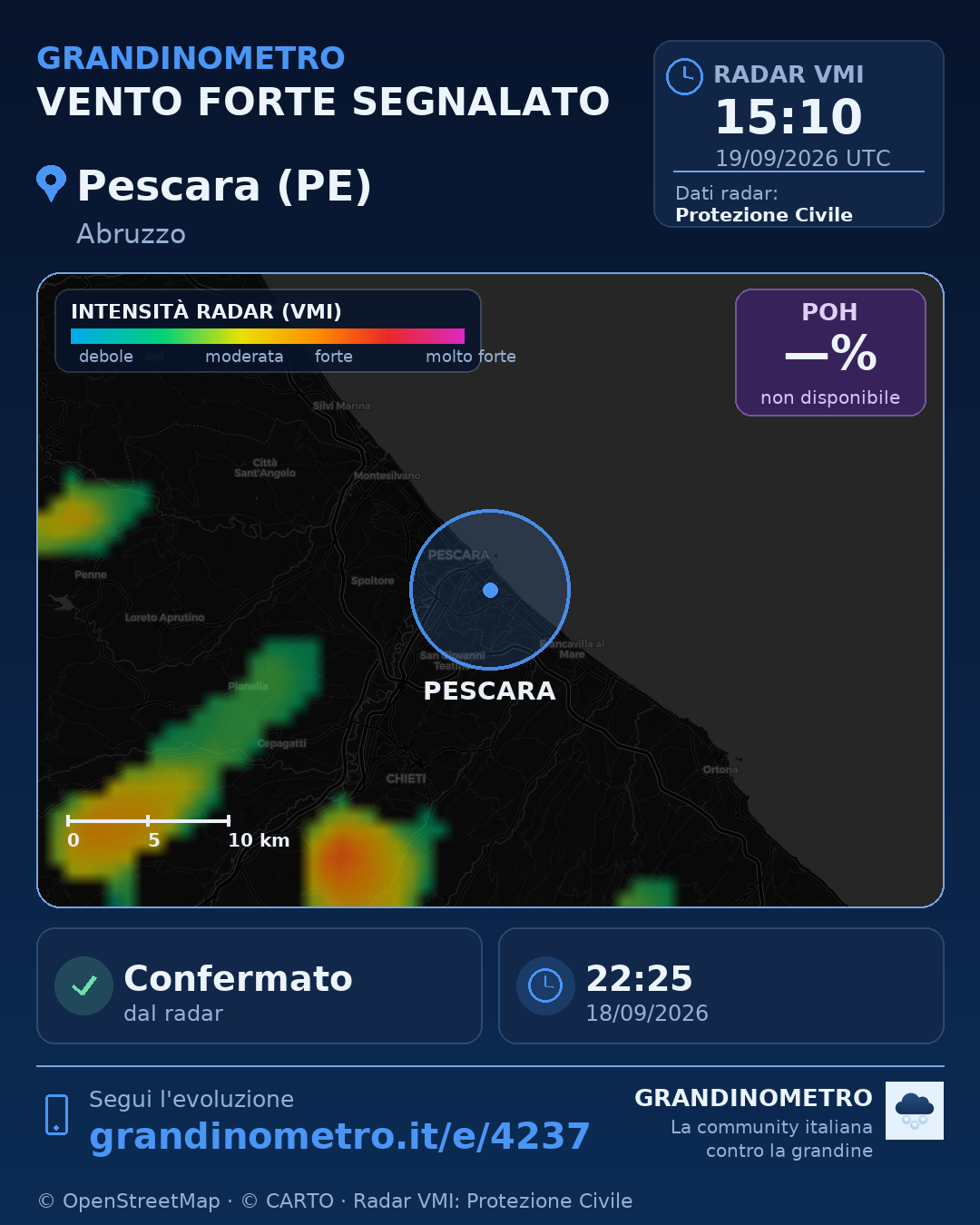 Mappa dell'evento: vento forte a Pescara (PE)
