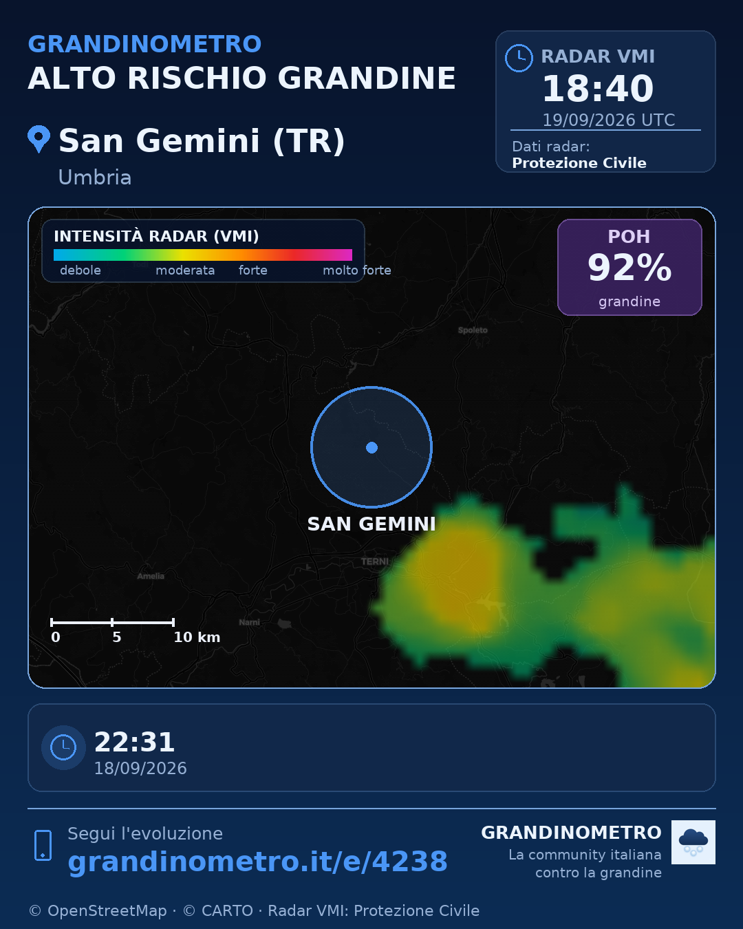 Mappa dell'evento: grandine a San Gemini (TR)