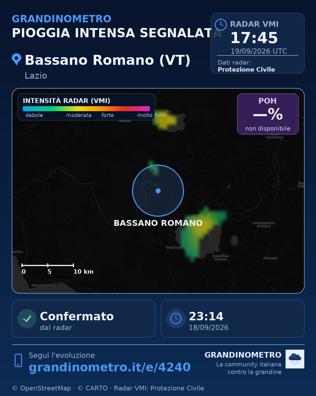 Mappa dell'evento: pioggia intensa a Bassano Romano (VT)