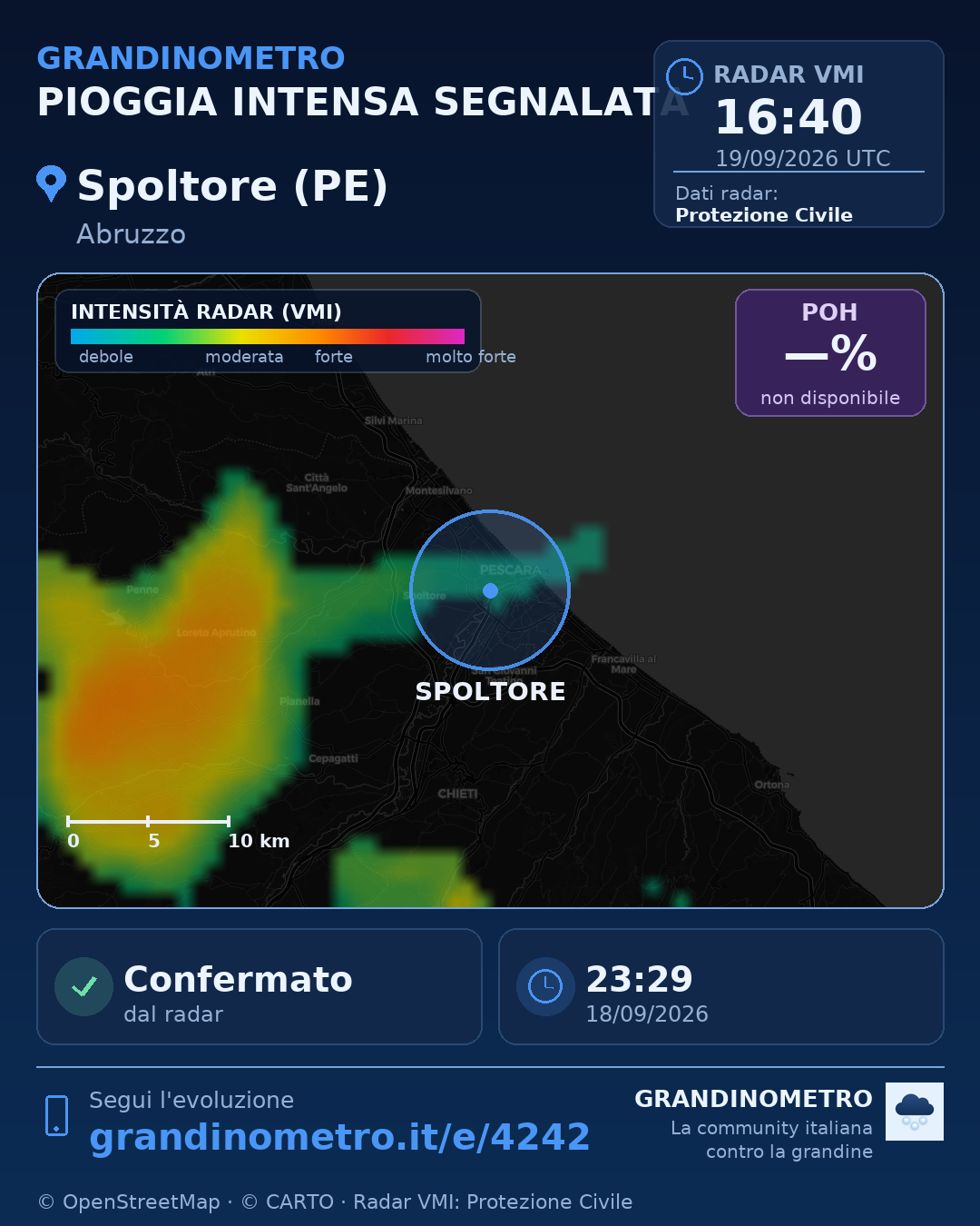 Mappa dell'evento: pioggia intensa a Spoltore (PE)