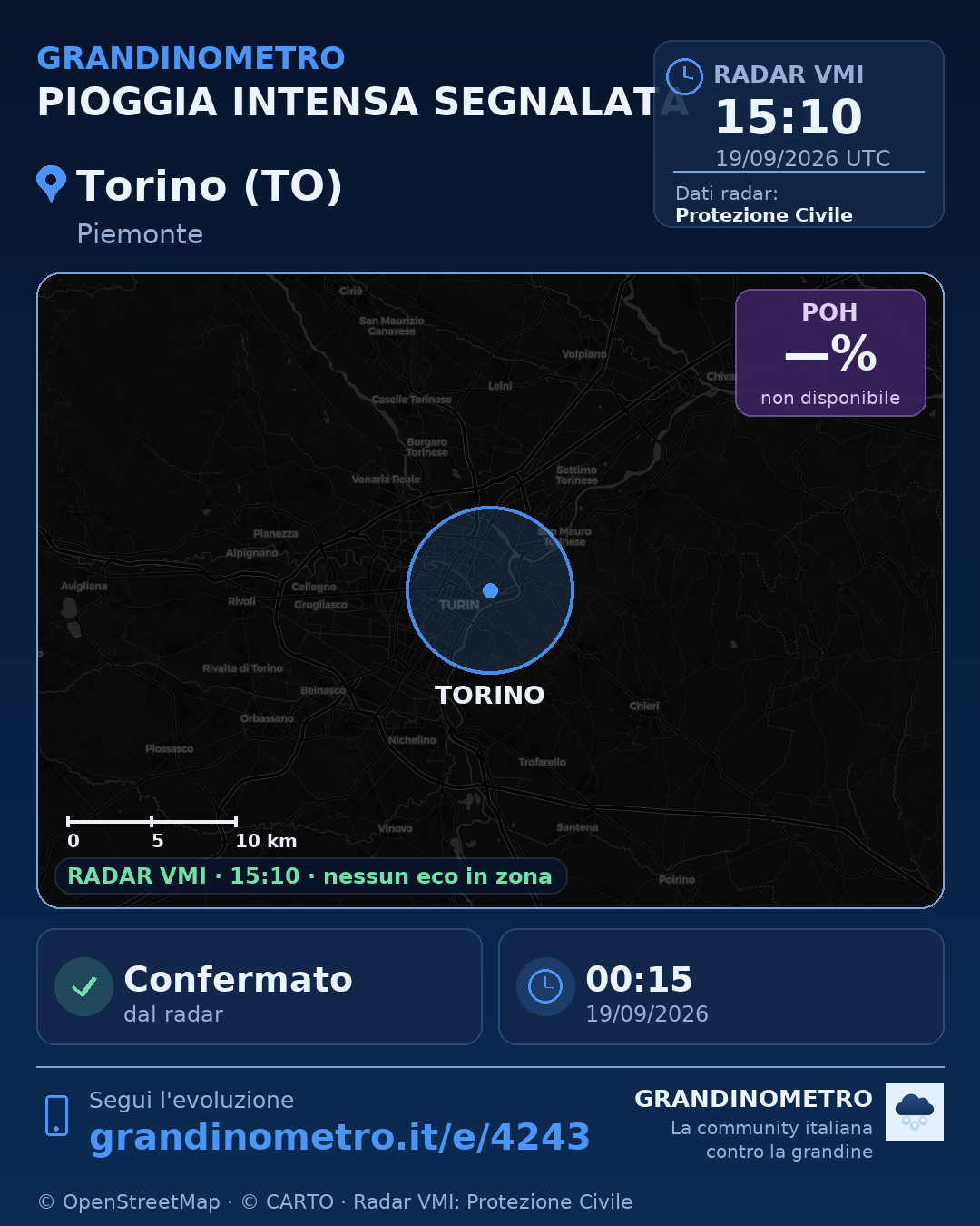 Mappa dell'evento: pioggia intensa a Torino (TO)